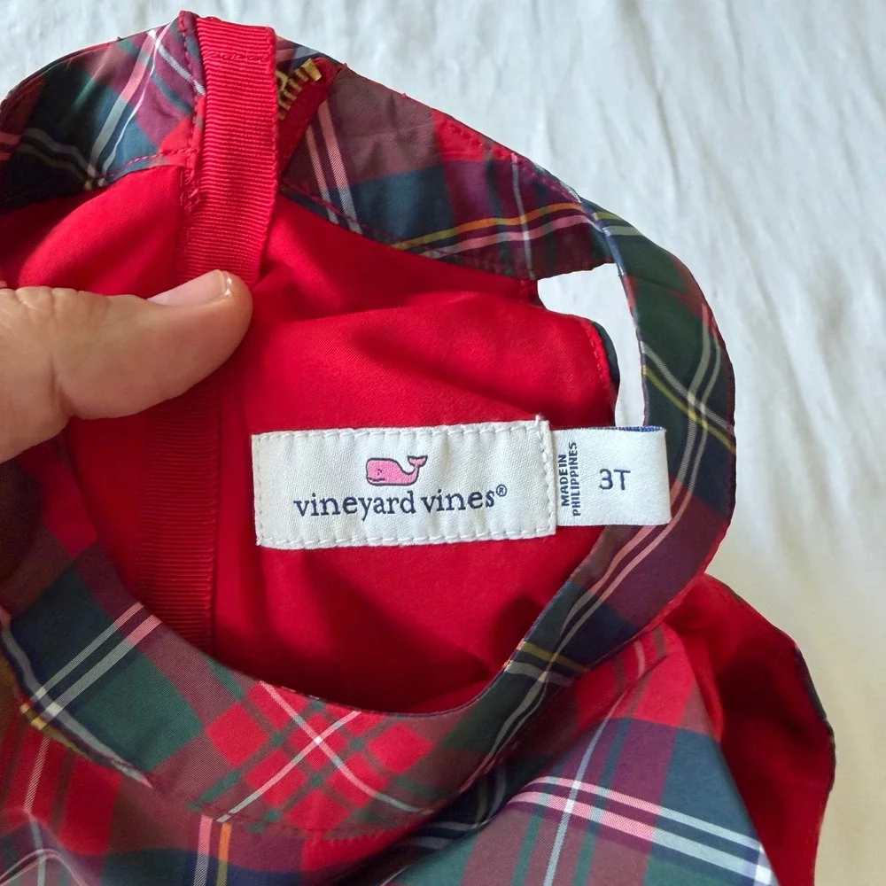 Vineyard Vines Girls 3T‎ Red Plaid Holiday Dress Sleeveless Taffeta Christmas